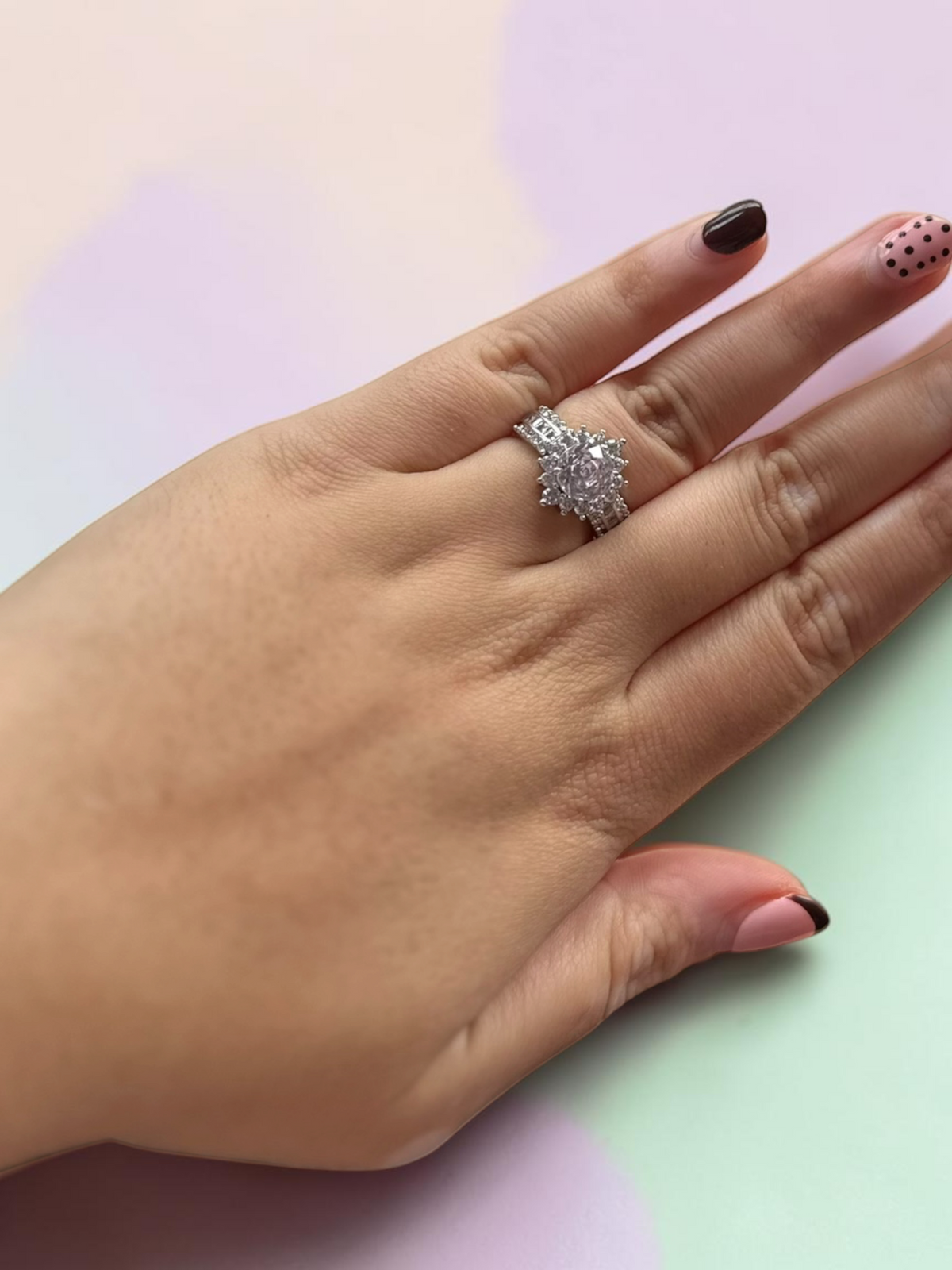 Light Pink Moissanite Rose-Cut Cluster Ring, Adjustable