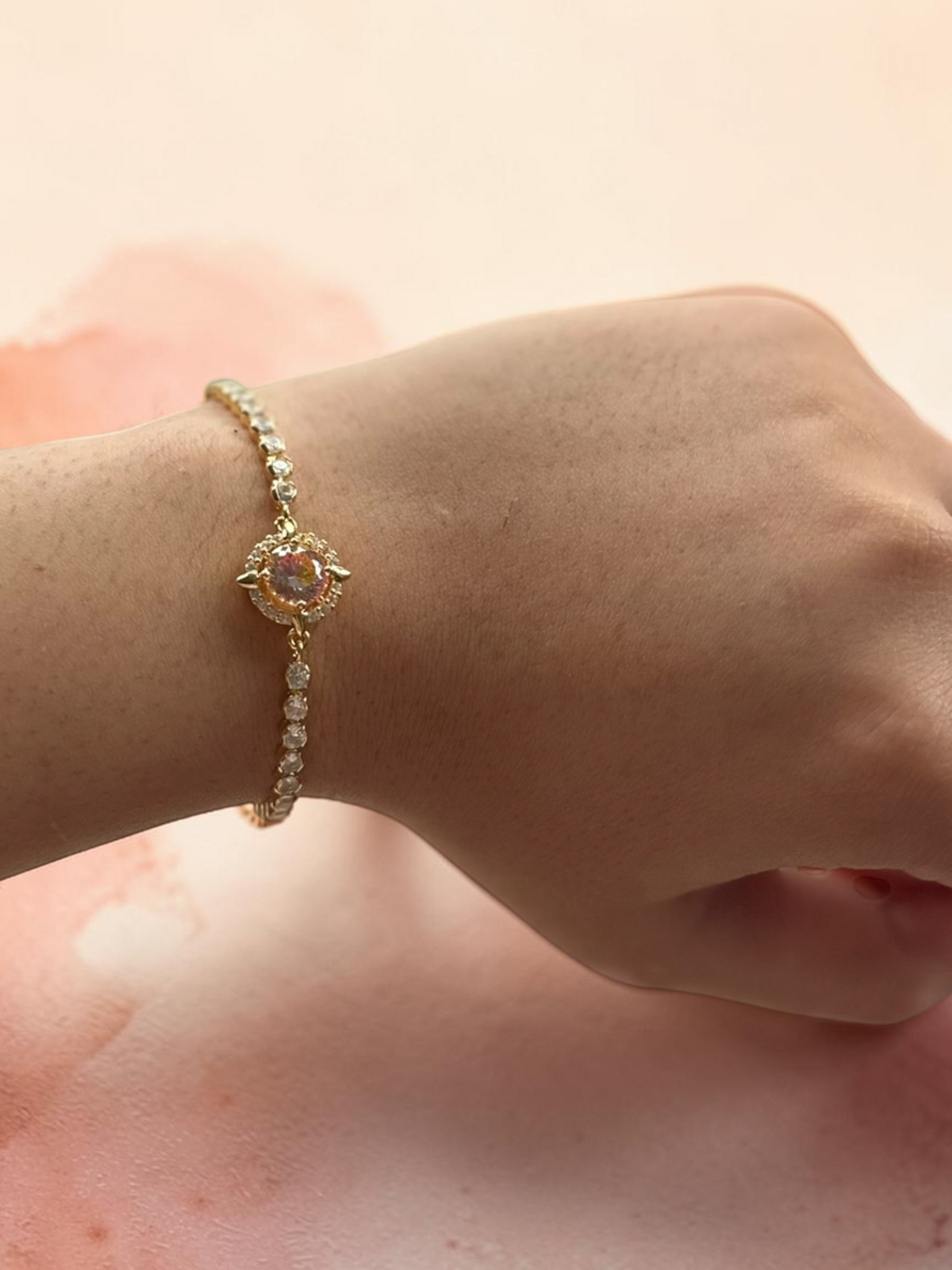 Gold-Tone Sunset Pink Moissanite Slider Bracelet, Adjustable