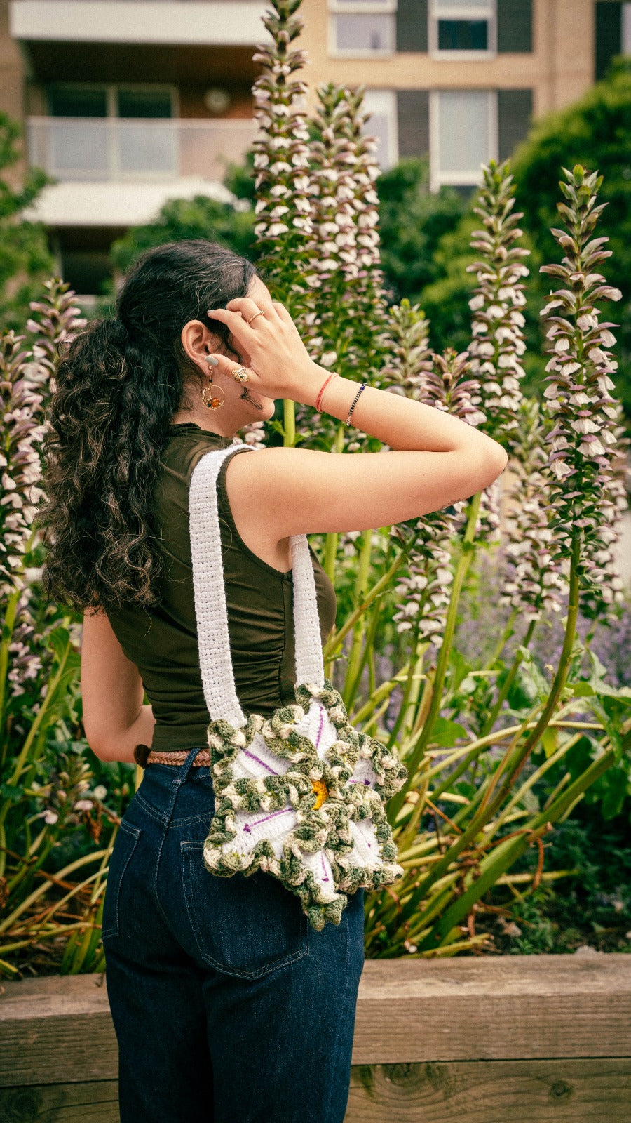 Handmade crochet flower bag - worn over shoulder