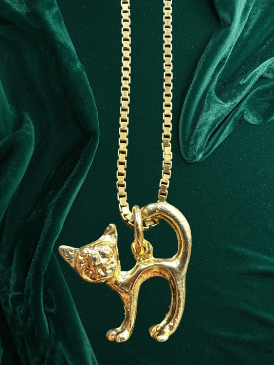 Vintage Gold Cat Pendant Necklace