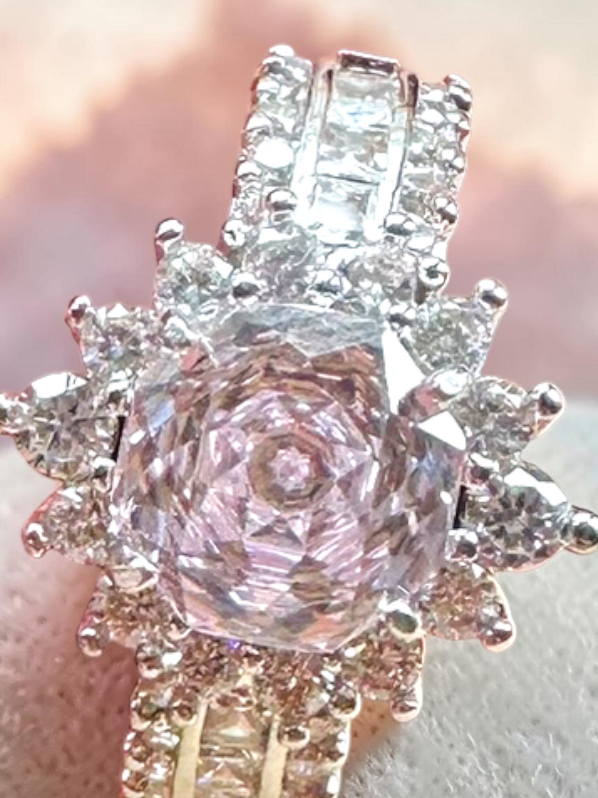 Light Pink Moissanite Rose-Cut Cluster Ring, Adjustable