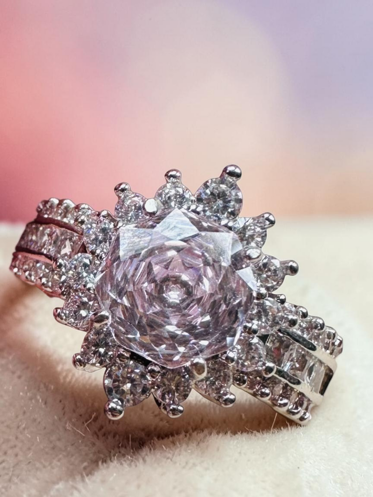 Light Pink Moissanite Rose-Cut Cluster Ring, Adjustable