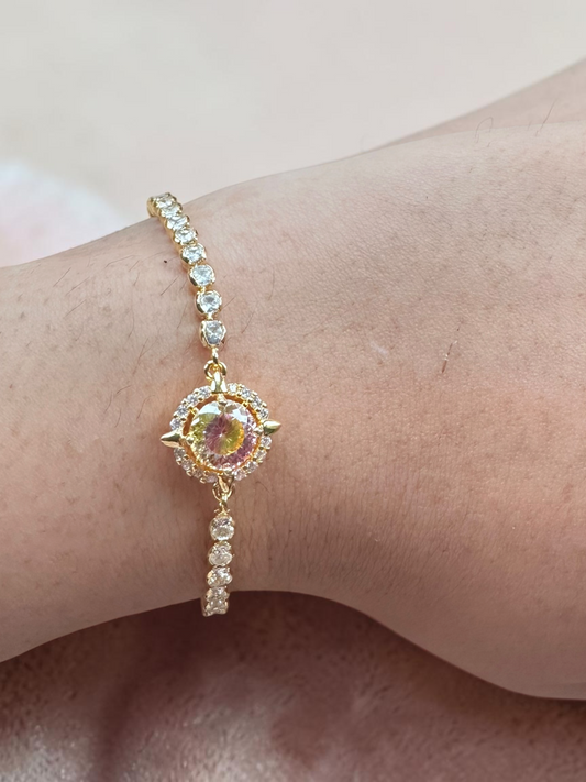 Gold-Tone Sunset Pink Moissanite Slider Bracelet, Adjustable