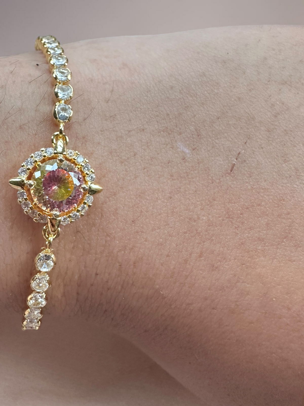 Gold-Tone Sunset Pink Moissanite Slider Bracelet, Adjustable