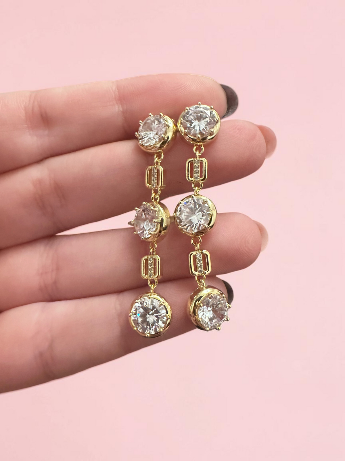 Triple drop moissanite earrings art deco style