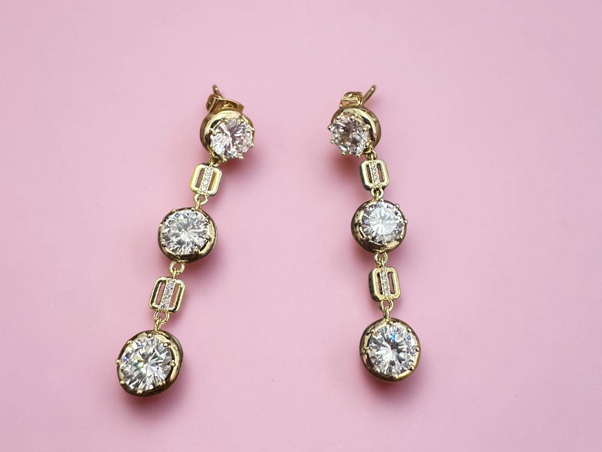 Triple drop moissanite earrings art deco style