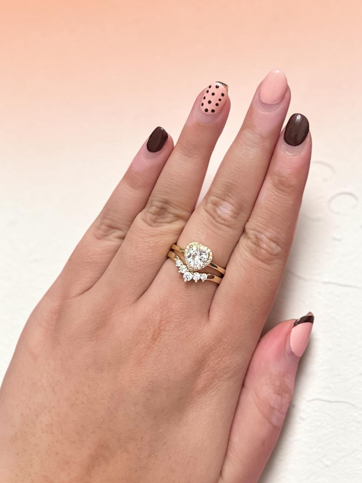 Vintage-Style Heart Moissanite Ring & Curved Tiara Band Set- Size P1/2