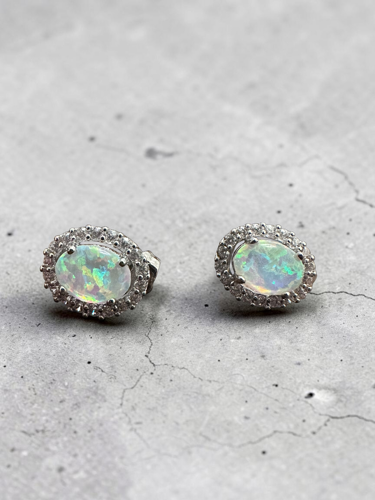 Genuine Opal Halo Stud Earrings