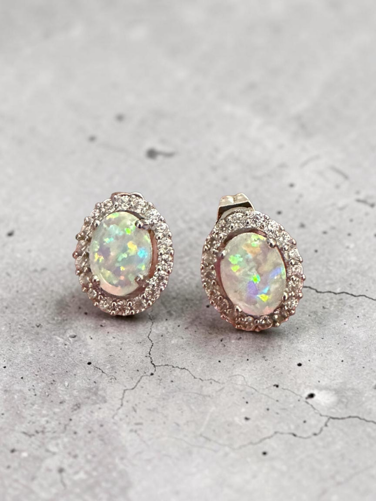 Genuine Opal Halo Stud Earrings