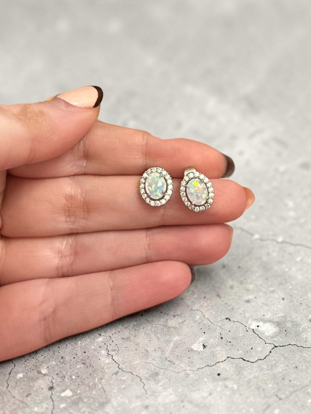 Genuine Opal Halo Stud Earrings
