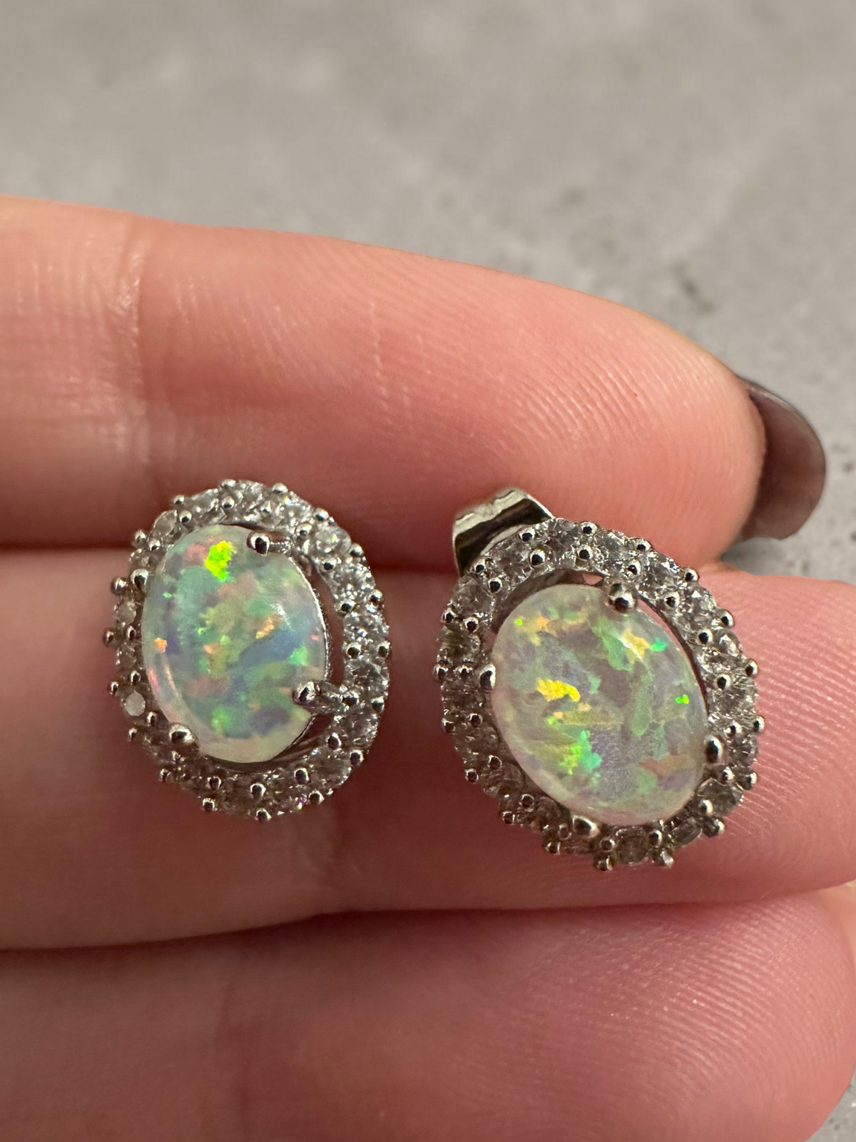 Genuine Opal Halo Stud Earrings