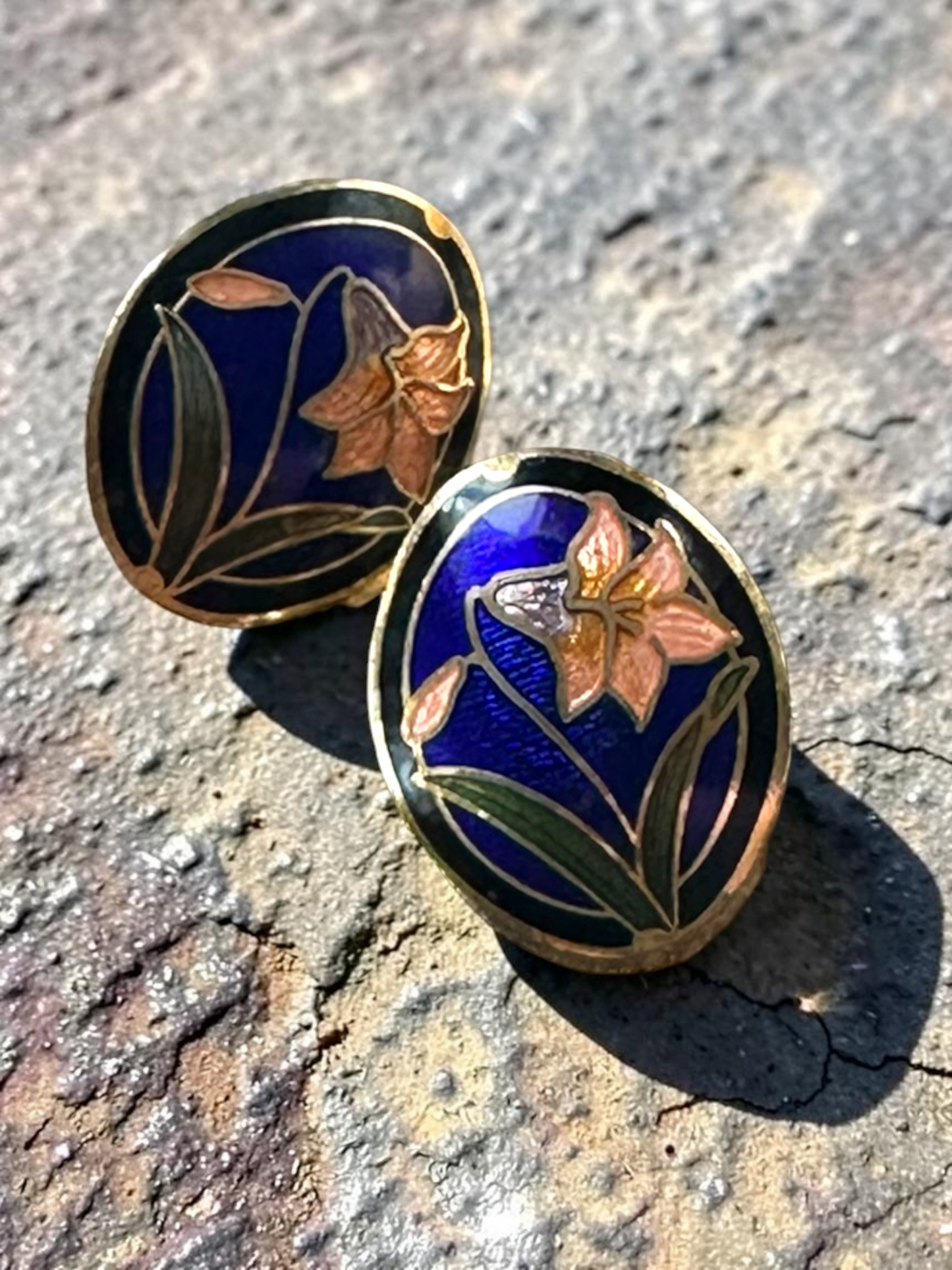 Vintage Cloisonné Floral Stud Earrings