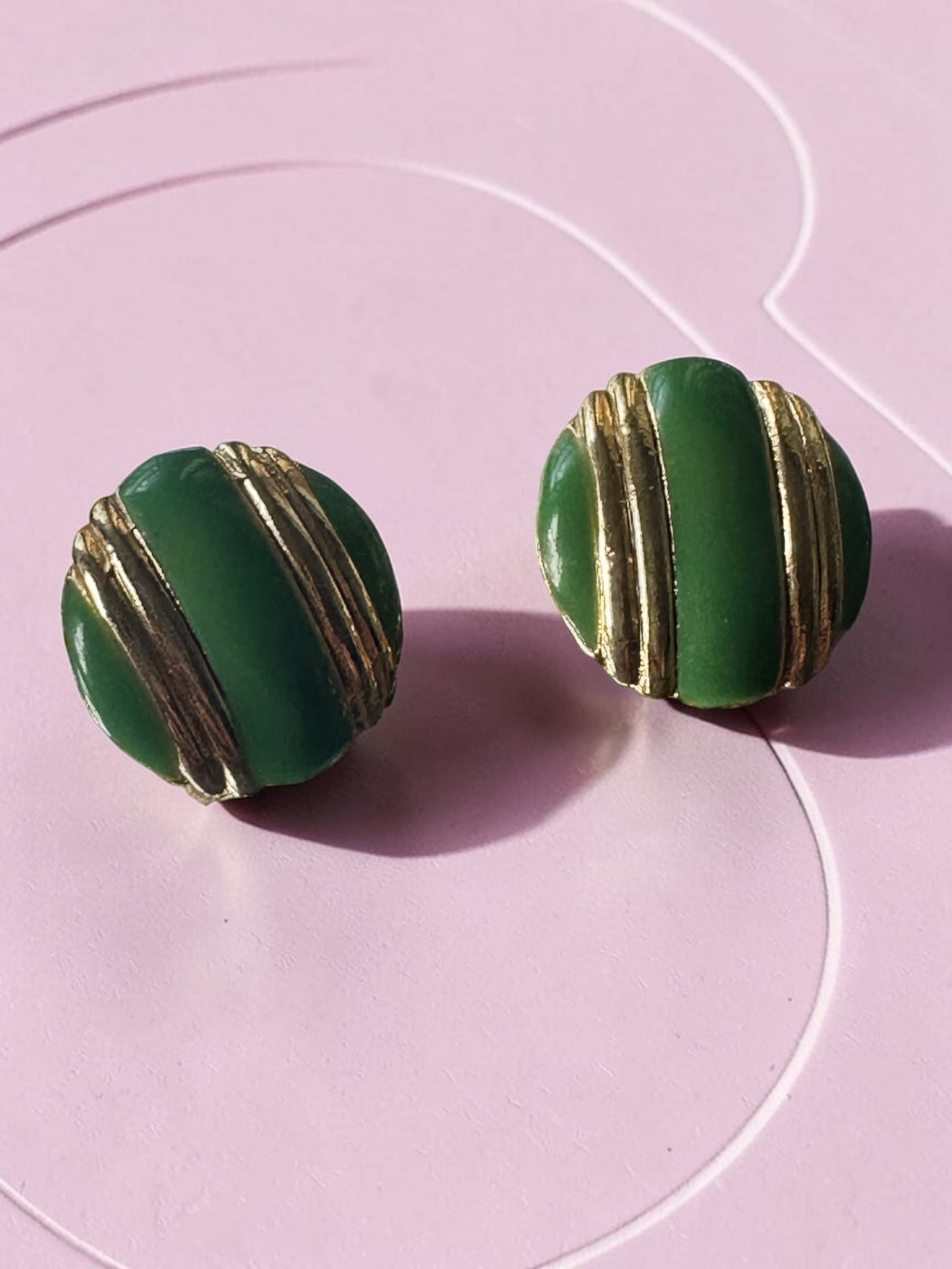 Vintage green and gold dome stud earrings - front view