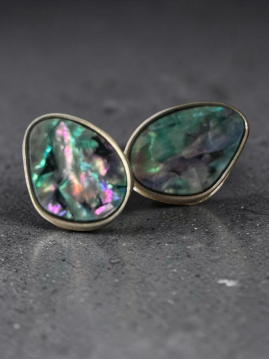 Vintage abalone shell oval stud earrings - front view